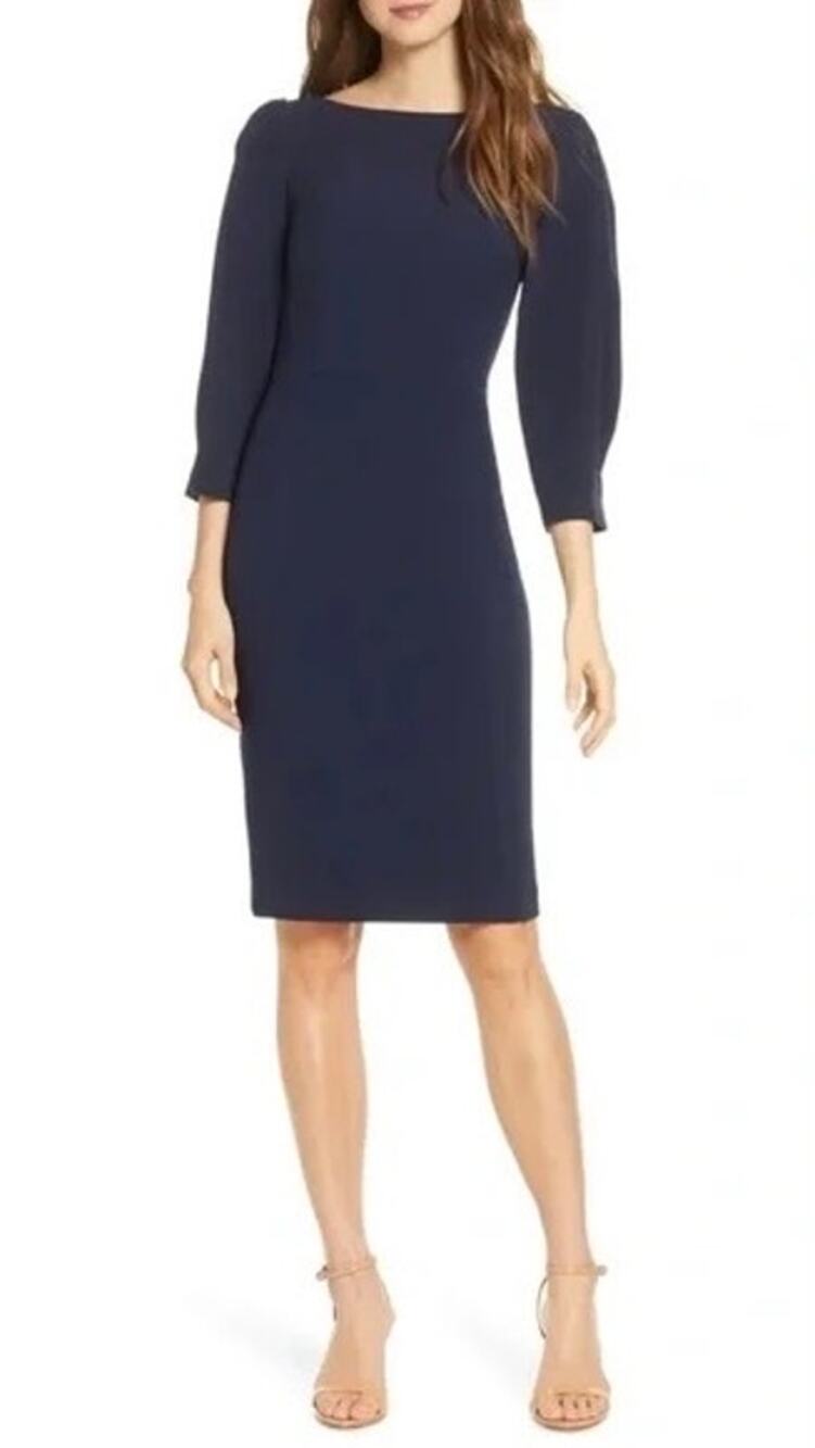ELIZA J Sheath Dress SIZE 12 Dark Blue with 3/4 Sleeves  Knee Length 3/4 Sleeves